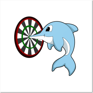 Dolphin at Darts with Dartboard Posters and Art